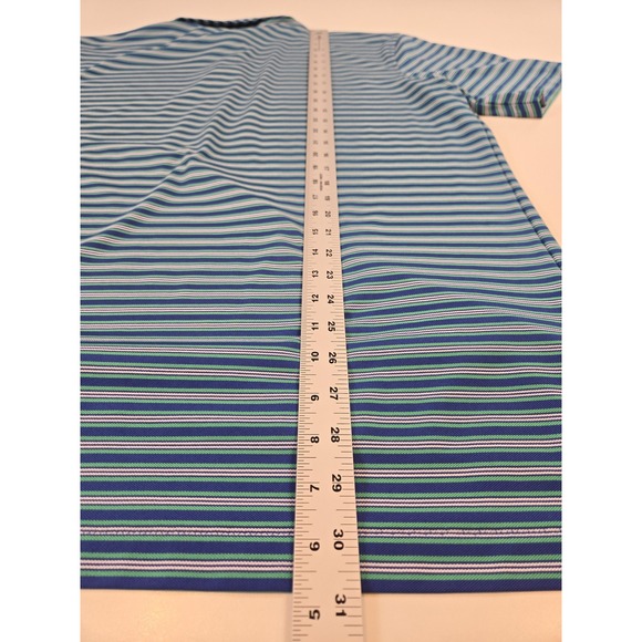 Peter Millar Polo Shirt Mens Large Blue Stripe Summer Comfort Golf No Logos - Picture 7 of 9